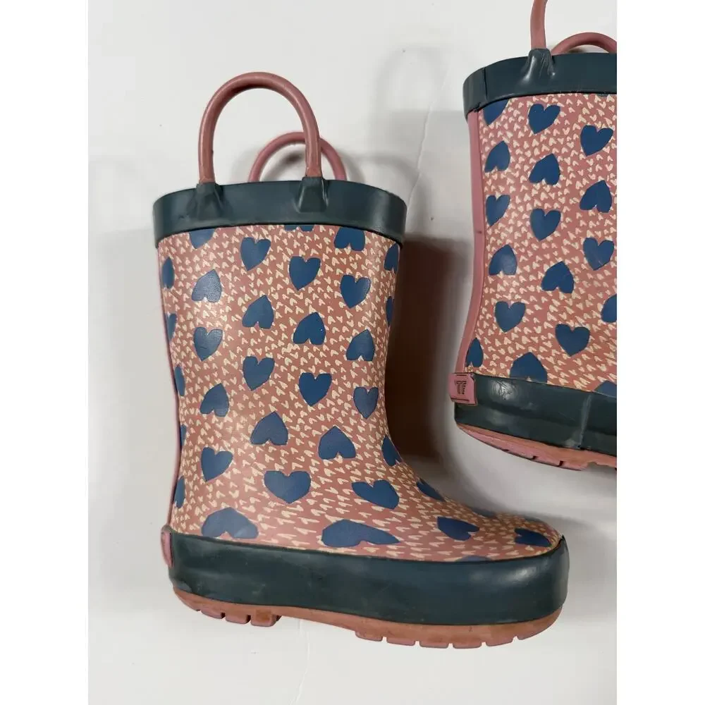 Tucker + Tate Kids Heart Print Rain Boots Pink Gray Size 5
